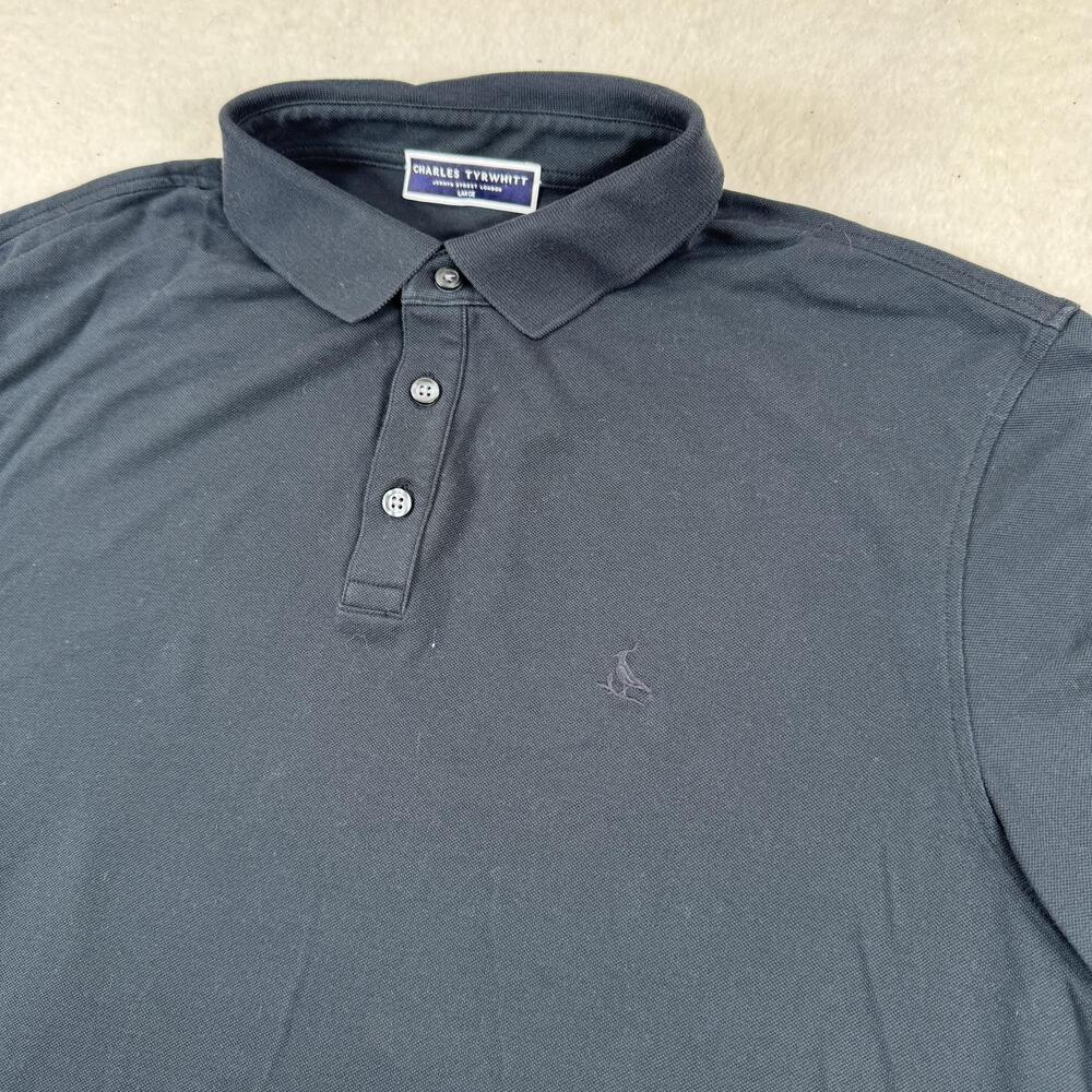Charles Tyrwhitt Polo Shirt Mens Size L Black Solid Stretch Casual Summer